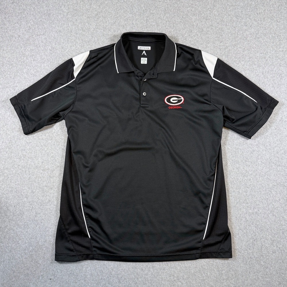 Antigua Polo Shirt Men Large Black Georgia Bulldogs NCAA Short Sleeve Sport